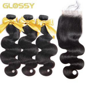 Closure Closure Body Wave 30 32 Inch Bundles with Closure for Women Human Hair Weaving 3 4 Bundles with 4x4 HD Tranparent Lace Closure