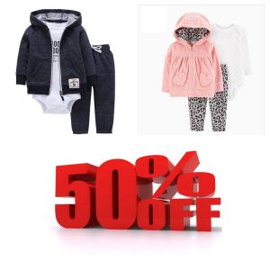 Set di vestiti da ragazza per neonati set di cotone a manica lunga giacca con cappuccio+pantaloni+rompers neonato abiti da bambino neonato unisex