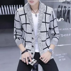 Sweatshirts Man Clothes Cardigan Knitted Sweaters for Men No Hoodie Patchwork Plaid Best Selling Products 2023 Old Wool Korean Fashion S X A