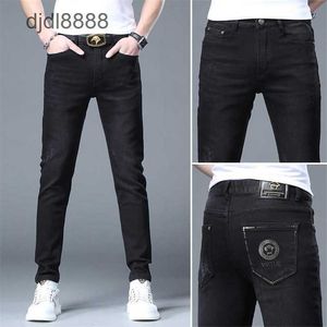 2024 Spring New Jeans Mens Mens Stamped Slim Fit Small Feld Fashion Brand Pants Trendy Long Long