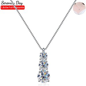 Halsband Serenity Day 1.8CtTW D Color 3 Stones Full Moissanite Pendant Necklace For Women S925 Sterling Silver Plate PT950 Fine Jewelry