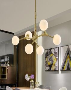 Nordic Metal Gold Chandelier Hanglamp Glass Ball LED Pendant Lamp för vardagsrum Ljusarmaturer Luminaria Lighting2015223