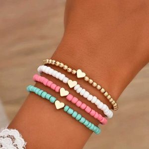 Beaded YWZIXLN Boho Engraved Multilayer Colorful Beads Chain Heart Pendant Bracelet Accessories Best Gift For Women Wholesale B052 240423