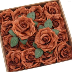 Decorative Flowers D-Seven Artificial Burnt Orange Avalanche Rose 16pcs 3.5" Fake Roses W/Stem For DIY Wedding Bouquets Table Centerpieces