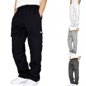 Byxor Mens Athletic Baggy Sweatpants Solid Color Casual Loose Fit Open Bottom Drawstring Midje Joggger Cargo Pants Pockets D14 22 droppar