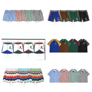Spring/Summer Beauty tide Rhude Coconut beach embroidery patchwork color contrast casual short-sleeved shirt sets for men and womenS-XL