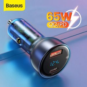 Аксессуары Baseus 65W Dual USB -быстро зарядка автомобильное зарядное устройство для iPhone Xiaomi Huawei Samsung PD QC 4.0 3.0 Quick Charge Car Thone Charger pps