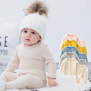 Bloomers çocuk bebek üstleri+pantolon 2 parça set pamuk termal iç çamaşırı takım elbise kızlar kızlar neonat pijama pijama pijama bahar sonbahar kıyafetleri 03 yıl