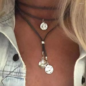 Pendant Necklaces Europe And America Faux Coin Disc Layered Velvet Rope Choke Women's Necklace