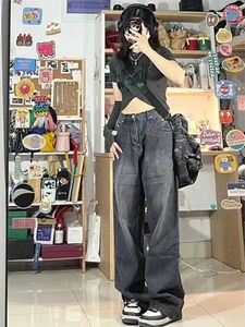 Dżinsy damskie Y2K Street Dżinsy kobiety vintage niebieskie wysokiej talii kobiety proste nogi 2024 Spring Korean Fashion Loose Lady Denim Spodni 240423
