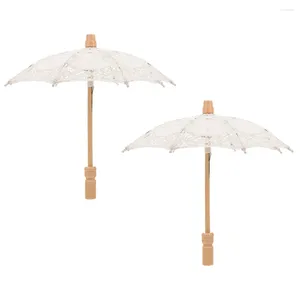 Umbrellas 2 Pcs Cotton Umbrella Fancy Lace Vintage Wedding Parasol For Bride Wooden