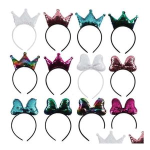 Sequin Crown Ears Hats Mouse Headbands Boutique Girls Adts Christmas Birthday Party Cartoon Hair Band Cosplay Headwear Pograph Dhnpl