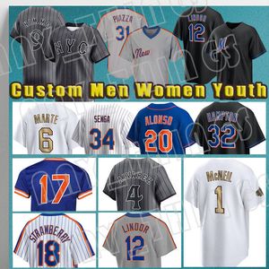 12 Francisco Lindor Baseball Mets Pete Alonso Brandon Nimmo Starling Marte New York Jersey Mike Piazza Darryl Strawberry Daniel Vogelbach Edwin Diaz Kodai Senga