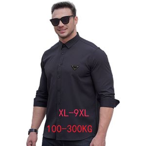 Herrskjortor Business Shirt Elastic Slim Fit Merveile All Season Four Sided Elastic and Non Stryking Men's Long Sleeved Shirt Silkeslen Vertical Feel 4xl 5xl 6xl 7xl 8xl 9xl