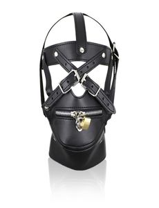 Lederrückhalte Extreme Reißverschluss Maske Kapuze Mündung BDSM Accessoires GIMP mit Erwachsenen Sex Toys4734142