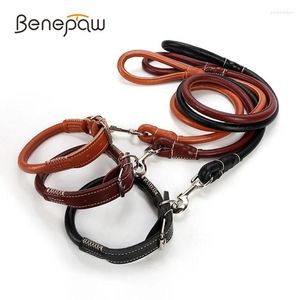 Dog Collars Benepaw Strong PU Leather Collar Leash Set Durable Heavy-duty Non-slip Medium Large Pet Lead Comfortable Adjustable