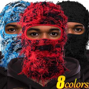 Berets Balaclava Destressed Strickkappen Hip Hop Full Face Ski Maske Frauen Outdoor Tarnung Fleece Fuzzy Beanies Männer Hut