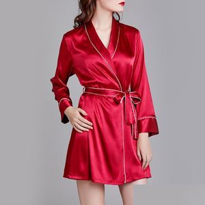 Kvinnor Sleepwear Y Robe Set Pyjamas Ice Silk Sleeveless Sling Long Sleeve Night Wear Dress Nighties Autumn Solid Lingere Set Drop Del Dhcdg