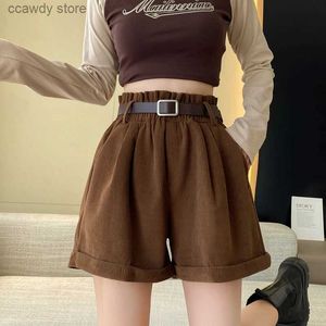 Women's Shorts Autumn and winter womens denim shorts with belt 2023 elastic waist loose compression vintage H240424