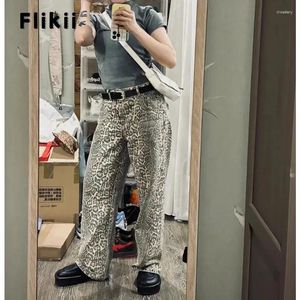 Women's Jeans Tan Leopard Women Denim Pants Wide Leg Baggy Trousers Streetwear Hip Hop Vintage Loose Casual Sk8 Style Clothes