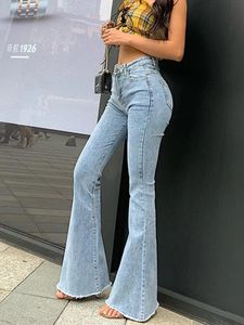 Flare Jeans Pants Женские винтажные джинсовые джинсы Y2K Женщины с высокой растяжкой моды высокой и тонкой брюки уличная одежда ретро джинсы 240409