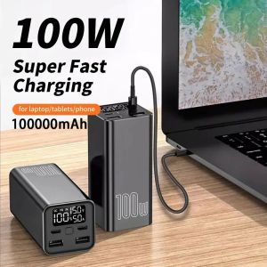 Laddare 100000mAh Power Bank Type C PD 65W Fast Charging PowerBank Extern batteriladdare för smarttelefon Laptop Tablet iPhone Xiaomi