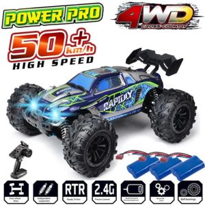 Arabalar RC Arabalar Off Road 4x4 LED Far 1/16 Ölçekli Kaya Çakmızı 4WD 2.4G 50km Yüksek Hızlı Drift Uzaktan Kumanda Kamyon Oyuncakları