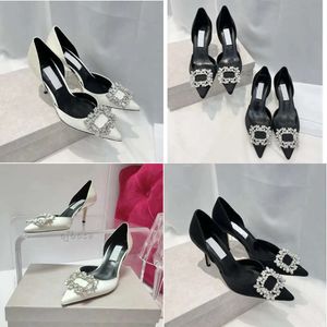 Diamond Satin Shoes Banquet Ladies Semi Trailer Dress Designer Woman Wedding Party High Heels Shiny Rhinestone Double Bow Sandals