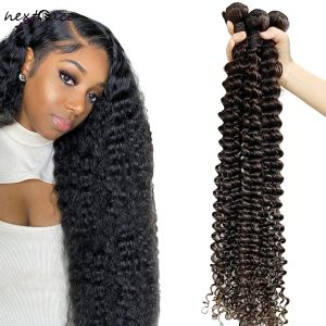 Perukar Nextface Deep Wave Brasiliansk hår Djup Wave Human Hair Bunds 10a Grad Deep Wave Curly Hair Bunds Thick Hair Weaves Bunds