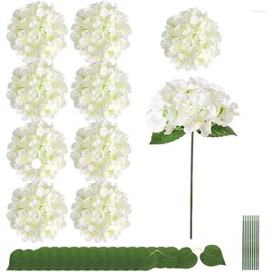 Decorative Flowers Artificial Silk Hydrangea Heads With Twin Leaves And Stems For Home Wedding Decor