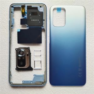 Ramar Originalhus för Xiaomi Redmi Note 10s Back Cover med NFC + Middle Frame + Volymknapp + kamera Glaslins + Sim Tray