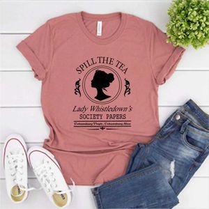 Women's T-Shirt Spill The Tea Lady Shirt Society Paper Fashion Shirts TV Show Inspired Short Sleeves Aesthetic Clothes Whistledown Style Gift 240423