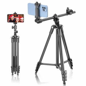 Tripods Mobile Phone Tripod Stand with Wireless Remote Overhead Phone Clip Horizontal Extended Arm for Video Recording iPhone Camera