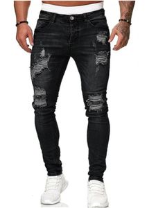 Mens slim jeans casual ripped microelastic skinny feet mens hip hop style paint cover tear personality pants men 240418