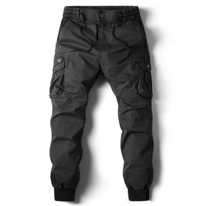 Lastbyxor män bomull casual mens casual byxor elastisk midja kvalitet joggar byxor män mode safari stil svettbyxor 240408