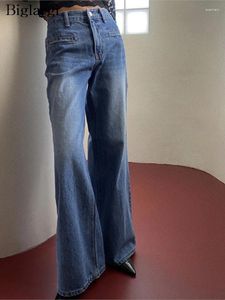 Jeans da donna ad alta vita primavera estate lunghi pantaloni svasati donne retrò in stile coreano pantaloni a pieghe per donna sciolta