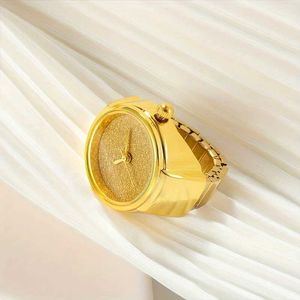 Wristwatches Glitter Gradient Quartz Ring Watch Analog Elastic Band Finger Watch Party Club Accessories For Women Men 240423