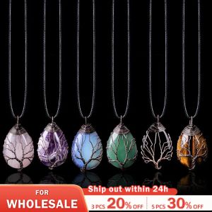 Necklaces Tree of Life's Nature Stone Copper Pendant Wire Wrap Gem Copper Designer Pendant Gift Stone Pendant Necklace Men Women Gift