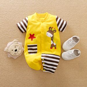 Endelar Summer Boys and Girls Cute Cartoon Giraffe Tryckt Bomull Bekväm kort ärm Bodysuit