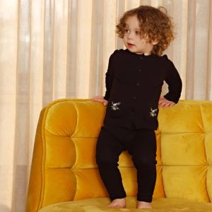 Set pantaloni magri per bambini Set Kids Black Clothes Front Opening Botton