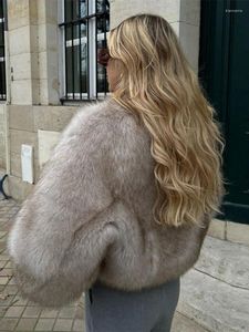 Futro eleganckie sztuczne płaszcze dla kobiet 2024 Długie rękawowe kardigan puszysta kurtka Kobieta luksusowa High Street Lady Chicka