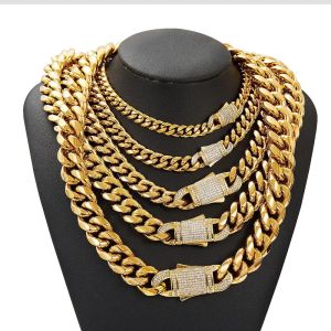 Halsband 2023 Nya hiphop Men smycken 316L Rostfritt stål Miami Curb Cuban Chain Halsband Bling CZ CLASP 6/8/10/12/14mm Nyheter Ankomst