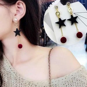 Stud Earrings Wooden Five Pointed Star Various Styles Long Pommel Tassel Net Red Hair Ball Pendant Women