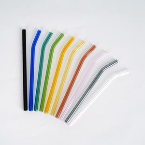 20cm Reusable Glass Drinking Straws Eco Borosilicate Clear Colorful Bent Straight Straw For Milk Cocktail