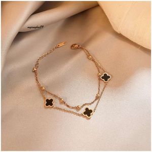 sailormoon sister bracelet designer Celebrity Style Four Leaf Clover Women's Double Layered Bracelet, Sweet Student Temperament, Internet Sensation