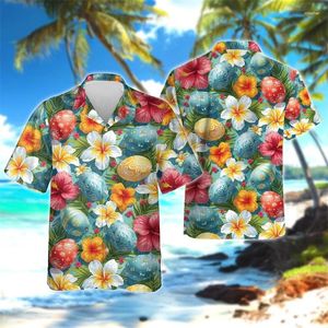 Men's Casual Shirts Happy Easter Day Graphic Beach Harajuku Fashion Festival Gifts Short Sleeve Cartoon Egg Blouses Kawaii Eggs Tops