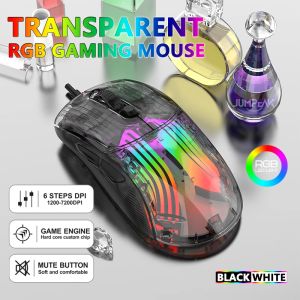 Topi Jumpyak trasparente RGB Gaming Mouse 7200 dpi USB Mute Mute Computer PC Laptop Gamer Mause