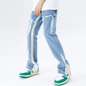 Cyber Y2K Fashion Washed Blue Bacgy Flared Jeans Jeans Bins для мужчин.