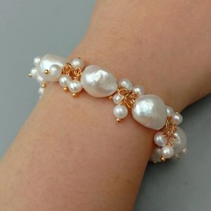 Yygem Luxury Freshwater Cultured White Baroque Pearl Bracelet for Women Wedding Birthday Lap Bracelet 240414