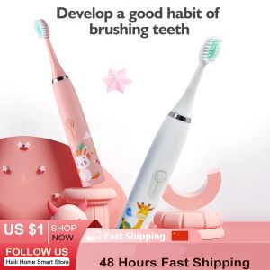 Heads Electric Toothbrush For Children Cartoon teeth whitening Kid super sonico vibrators dental 360 rotating Brush with 6 Brush Heads